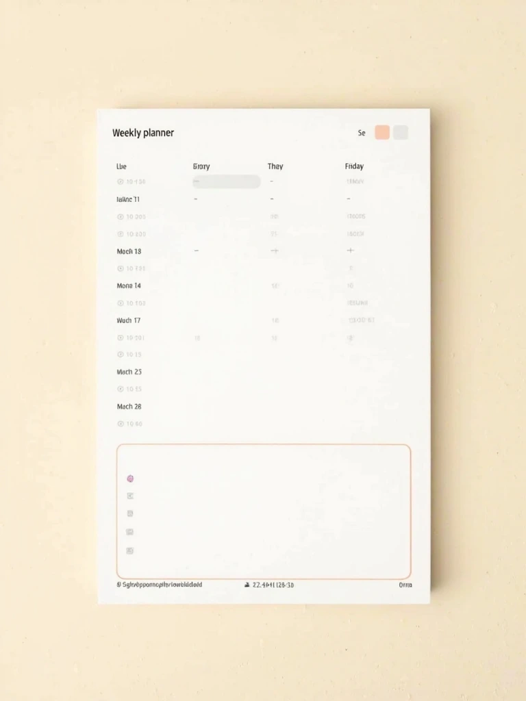 Portrait-oriented weekly planner page on a desk